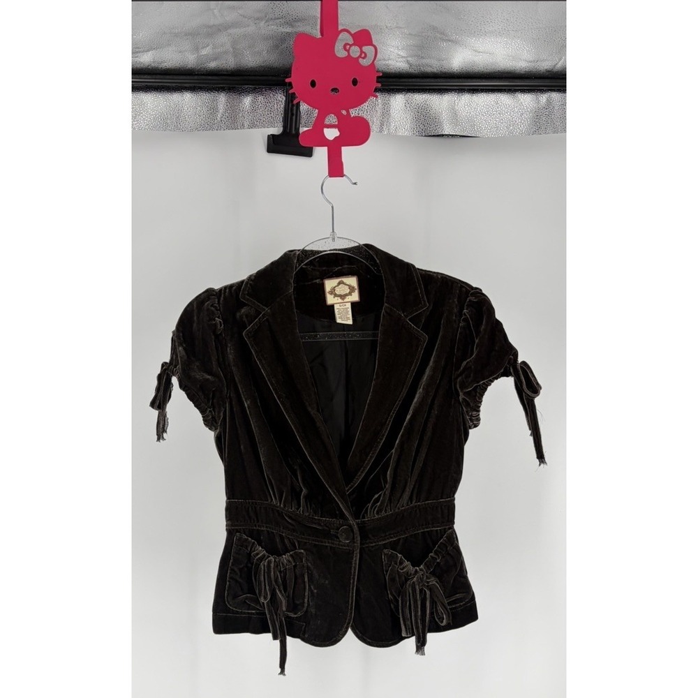 Polo Jeans Co Velvet Blazer Women Small Brown Cropped Ruched Tie Boho Romantic S